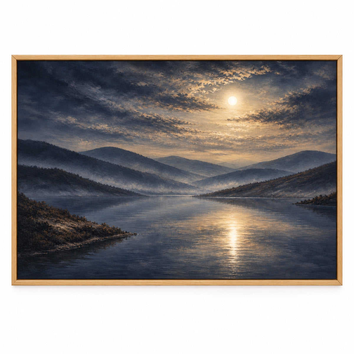 Moody Misty Lake Landscape Canvas Painting Wall Decor | brown_sku