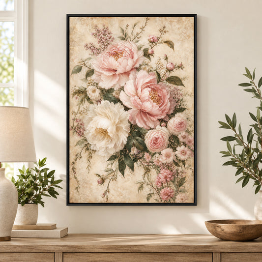 Vintage Soft Floral Canvas Painting for Home Wall Decor | black_independent_close