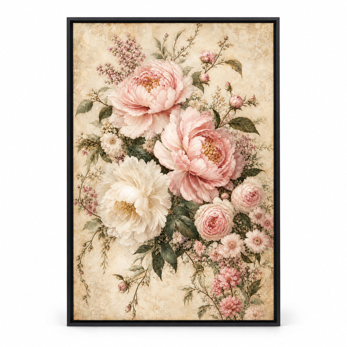 Vintage Soft Floral Canvas Painting for Home Wall Decor | black_sku