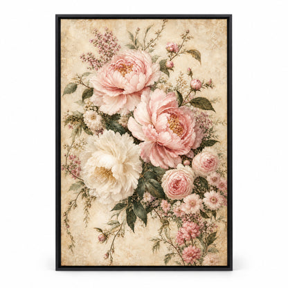 Vintage Soft Floral Canvas Painting for Home Wall Decor | black_sku