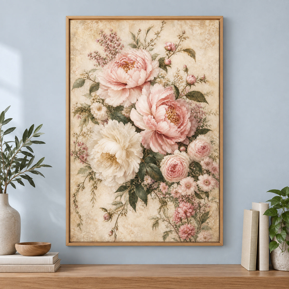 Vintage Soft Floral Canvas Painting for Home Wall Decor | brown_independent_close