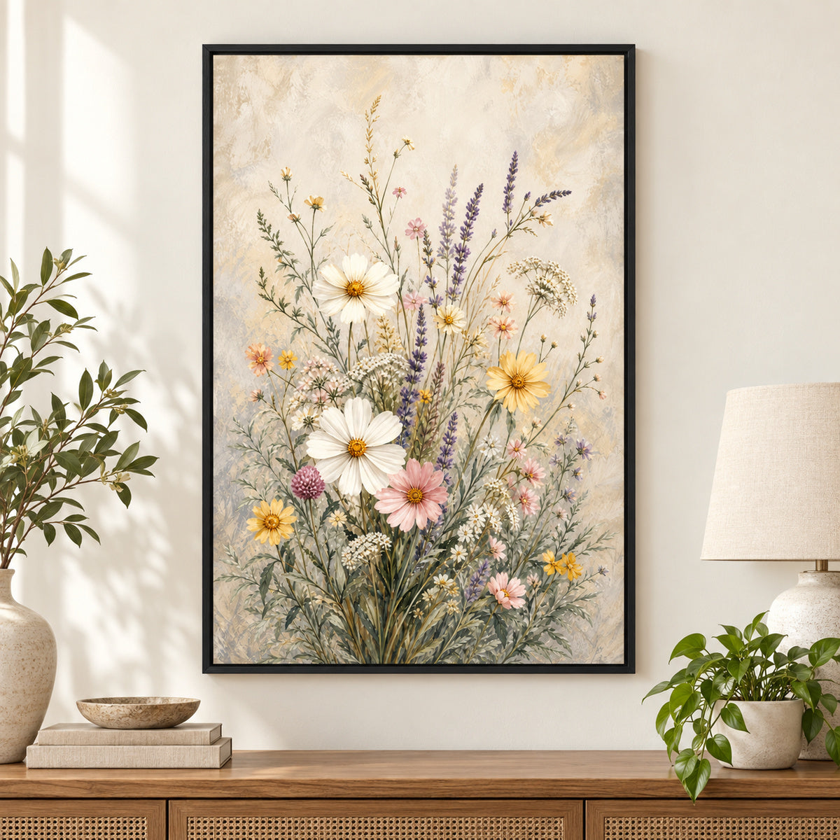Wildflower Meadow Botanical Canvas Painting Wall Art | black_independent_close