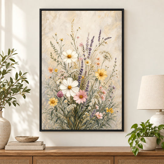 Wildflower Meadow Botanical Canvas Painting Wall Art | black_independent_close