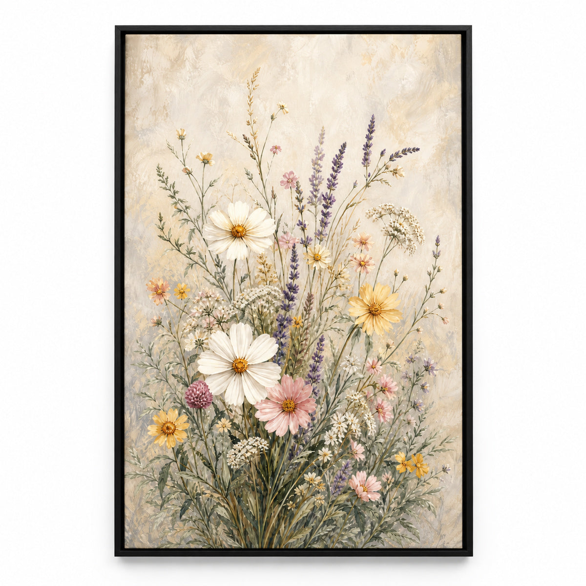 Wildflower Meadow Botanical Canvas Painting Wall Art | black_sku