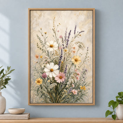 Wildflower Meadow Botanical Canvas Painting Wall Art | brown_independent_close