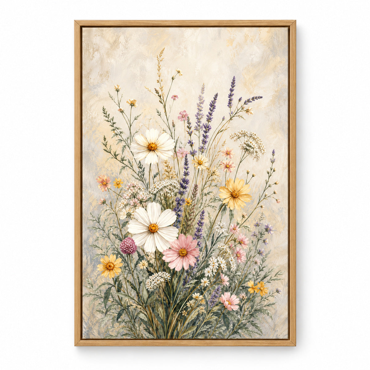 Wildflower Meadow Botanical Canvas Painting Wall Art | brown_sku