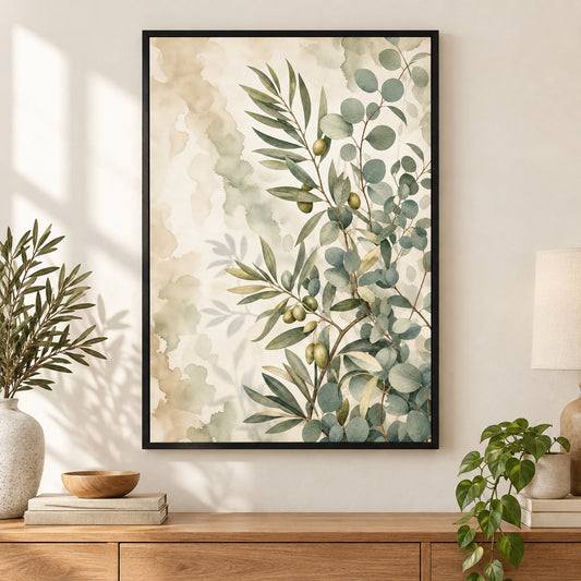 Olive Eucalyptus Botanical Canvas Painting Wall Decor | black_independent_close