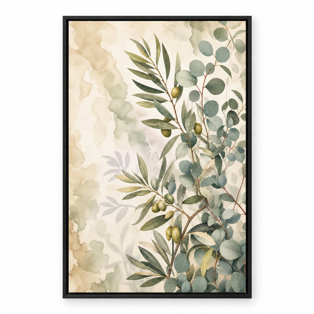 Olive Eucalyptus Botanical Canvas Painting Wall Decor | black_sku
