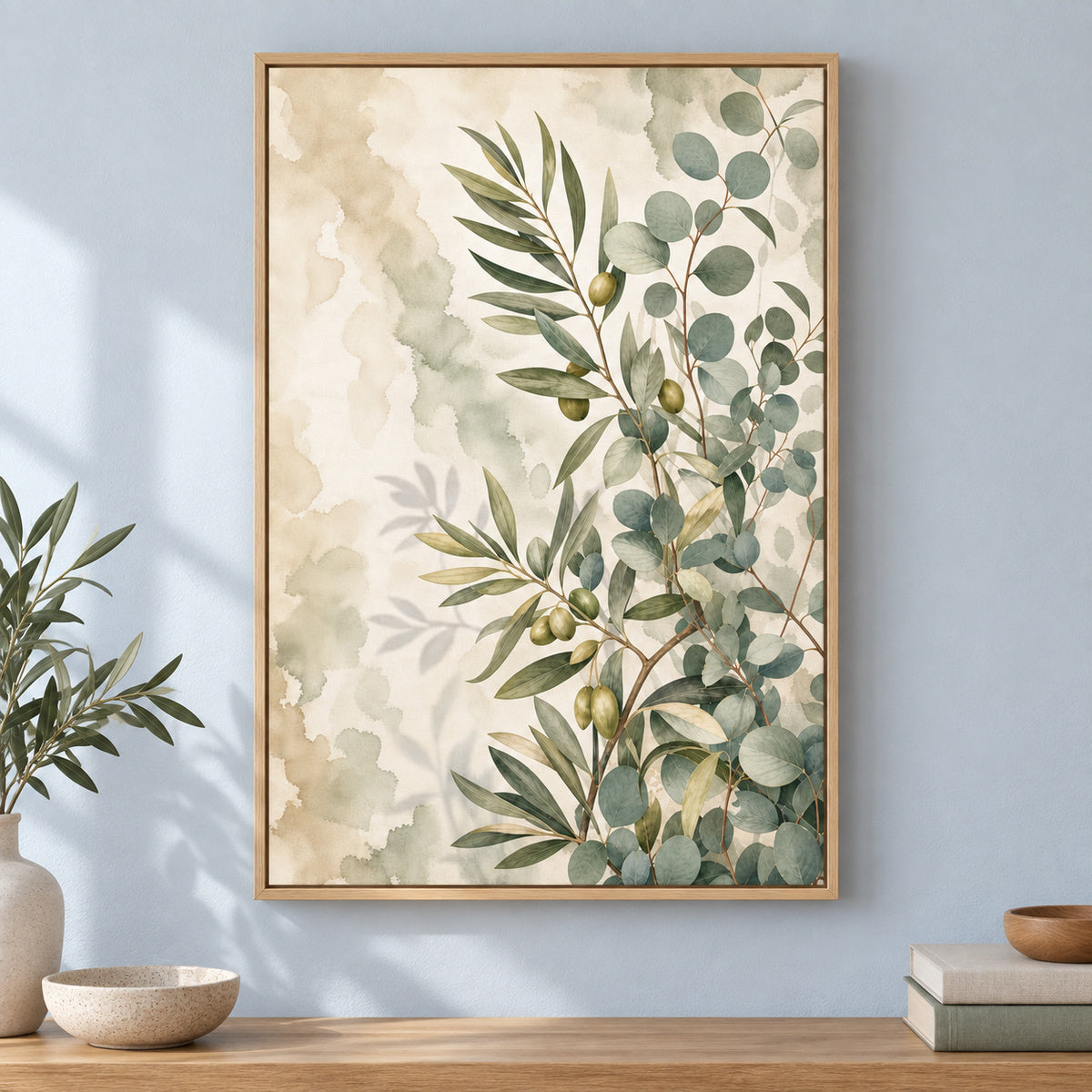 Olive Eucalyptus Botanical Canvas Painting Wall Decor | brown_independent_close