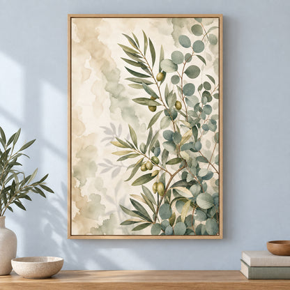 Olive Eucalyptus Botanical Canvas Painting Wall Decor | brown_independent_close