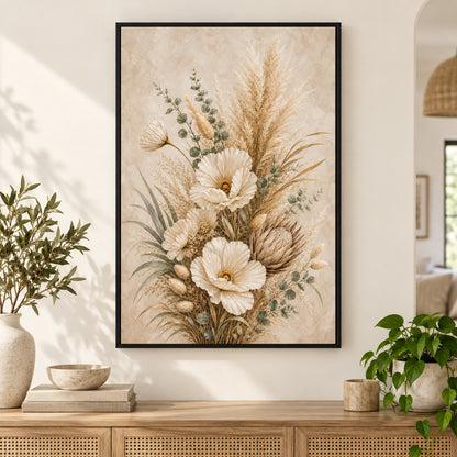 Pampas Grass Neutral Floral Canvas Wall Art | black_independent_close