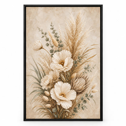 Pampas Grass Neutral Floral Canvas Wall Art | black_sku