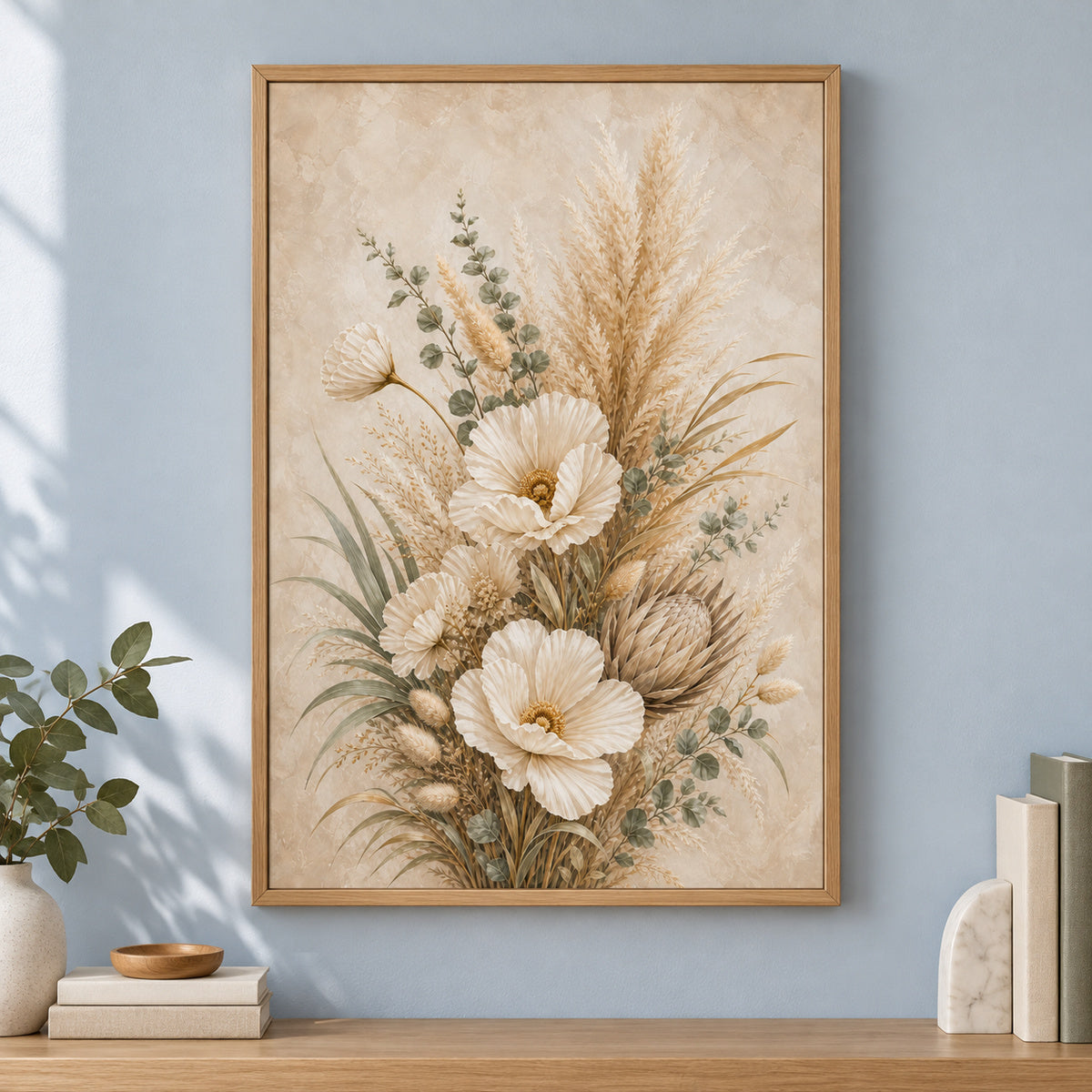 Pampas Grass Neutral Floral Canvas Wall Art | brown_independent_close