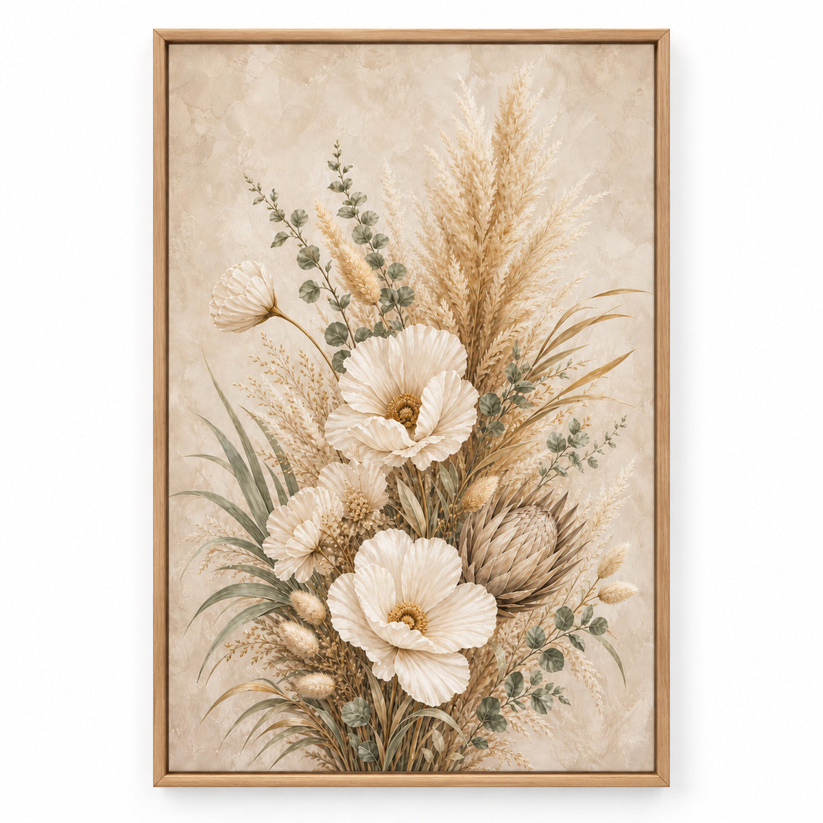 Pampas Grass Neutral Floral Canvas Wall Art | brown_sku