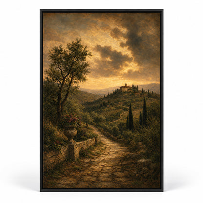 Vintage Brown Olive Landscape Canvas Wall Art | black_sku