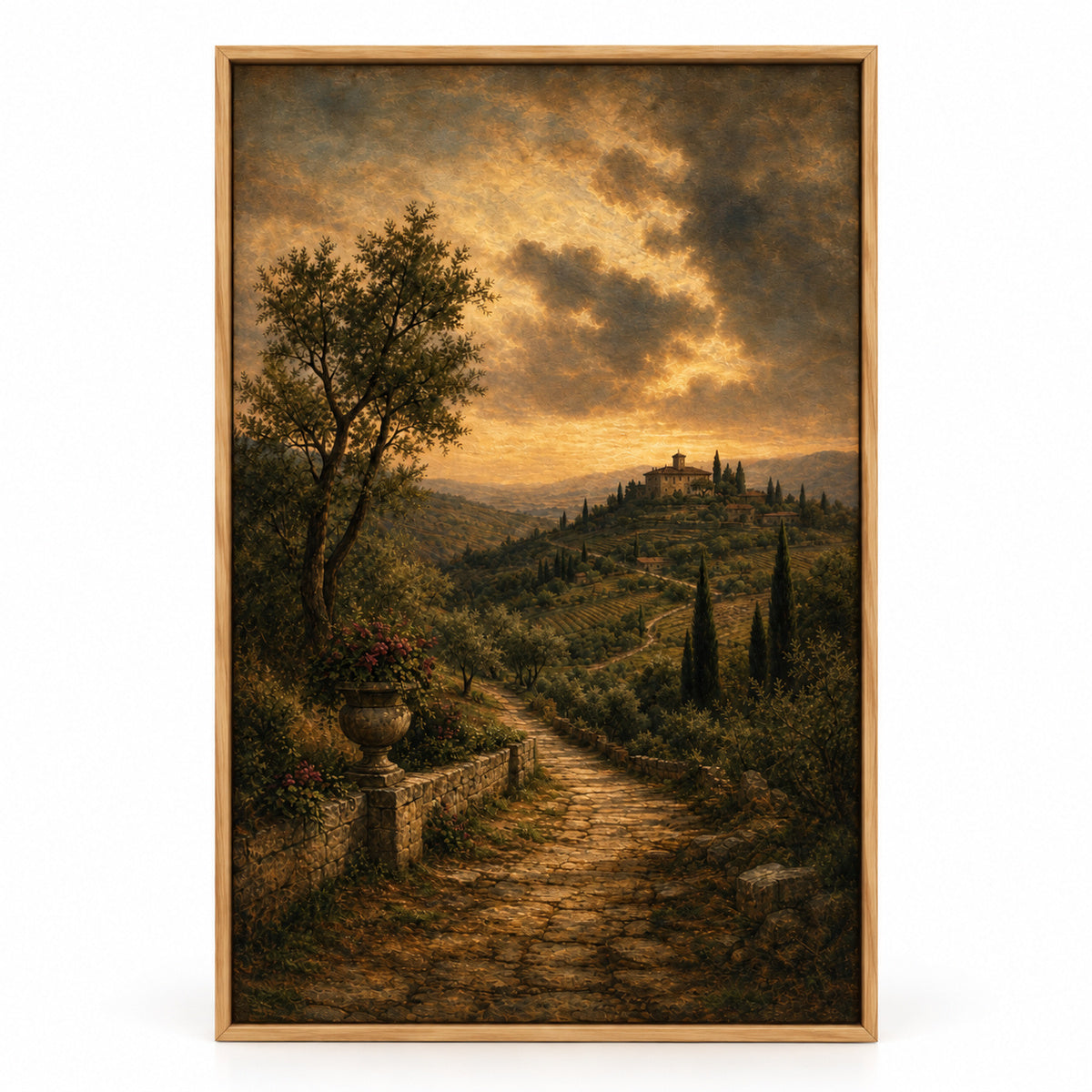 Vintage Brown Olive Landscape Canvas Wall Art | brown_sku