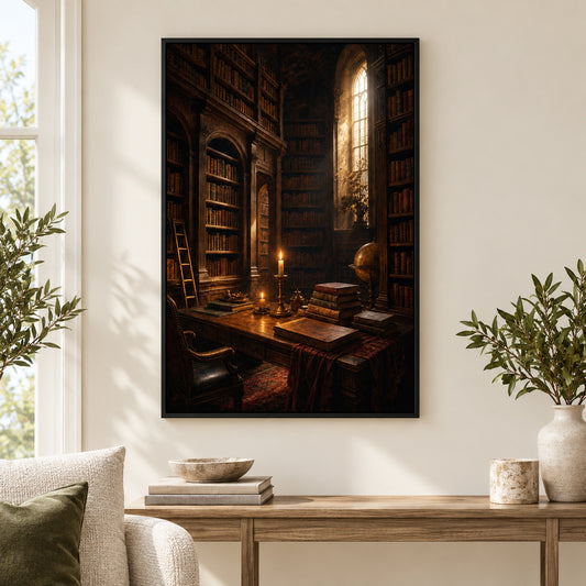 Dark Academia Library Canvas Wall Art | black_independent_close