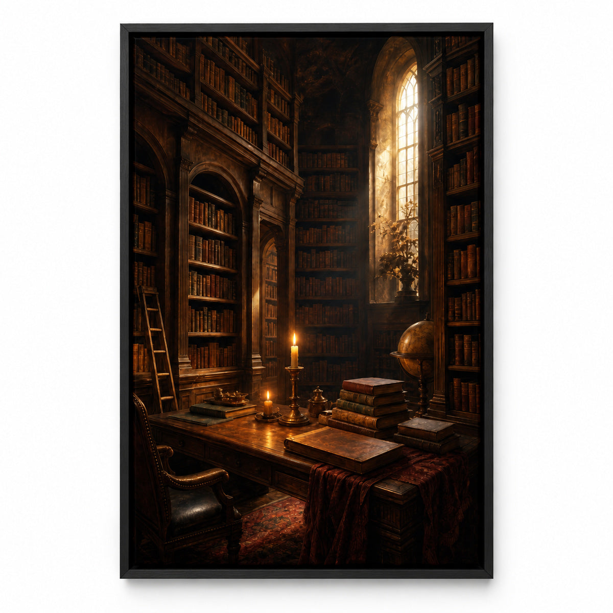 Dark Academia Library Canvas Wall Art | black_sku