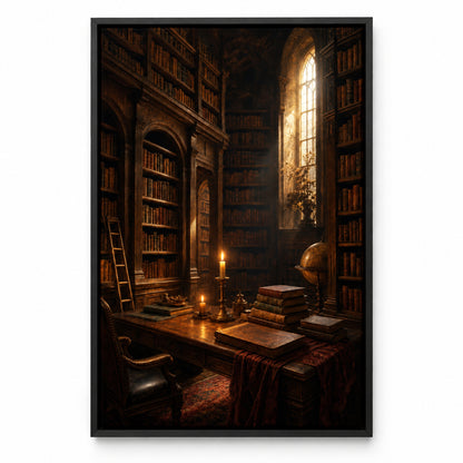 Dark Academia Library Canvas Wall Art | black_sku