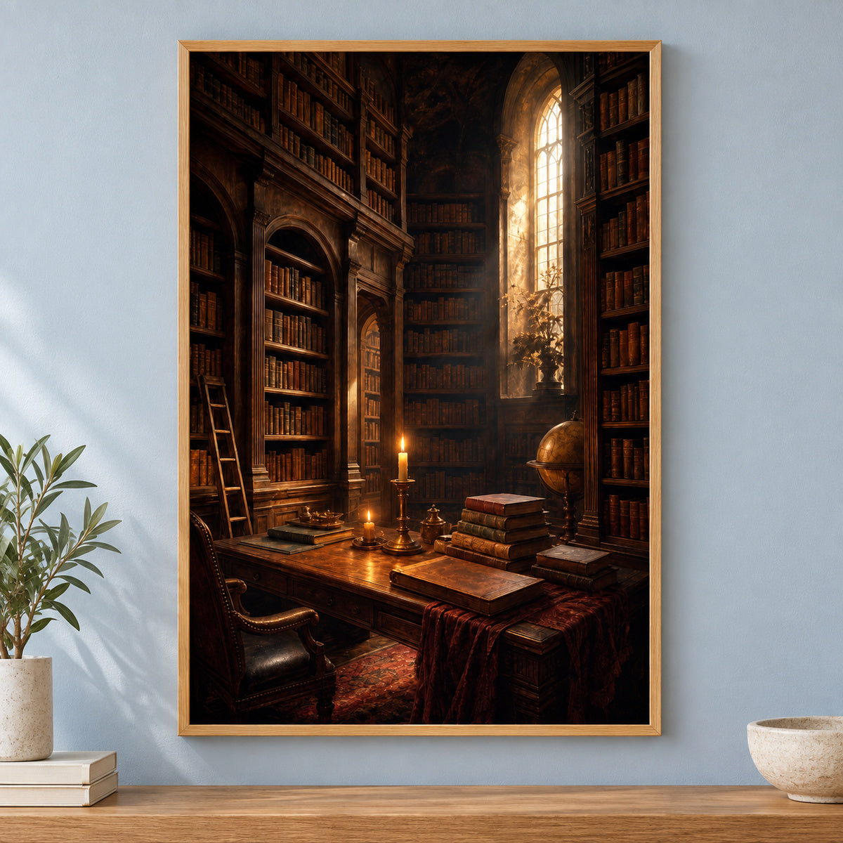 Dark Academia Library Canvas Wall Art | brown_independent_close