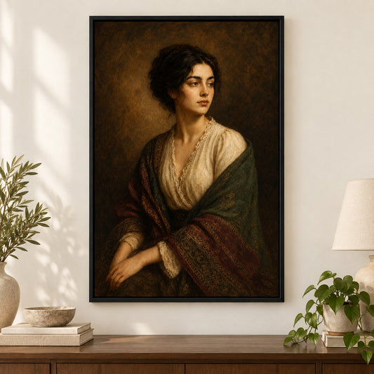 Classical Portrait Inspired Canvas Painting Wall Decor | black_independent_close