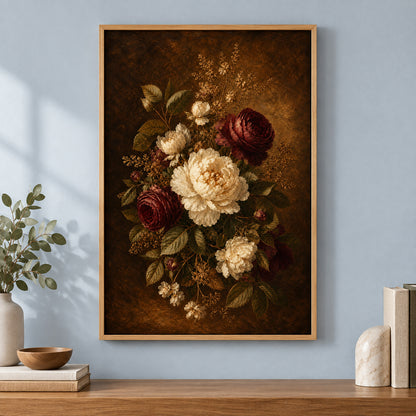 Antique Burgundy Floral Canvas Wall Art | brown_independent_close
