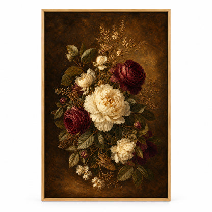 Antique Burgundy Floral Canvas Wall Art | brown_sku
