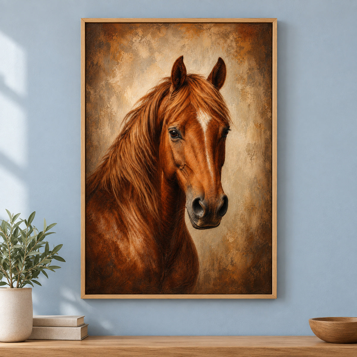 Vintage Horse Rustic Animal Canvas Painting Wall Decor | brown_independent_close