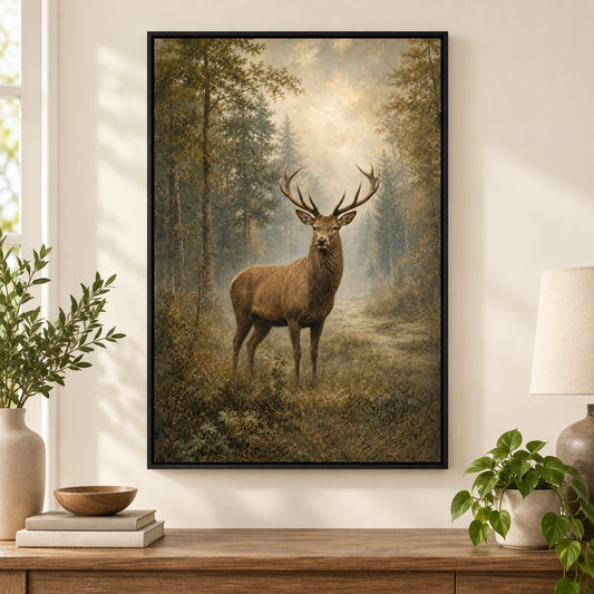 Misty Deer Farmhouse Canvas Wall Art | black_independent_close