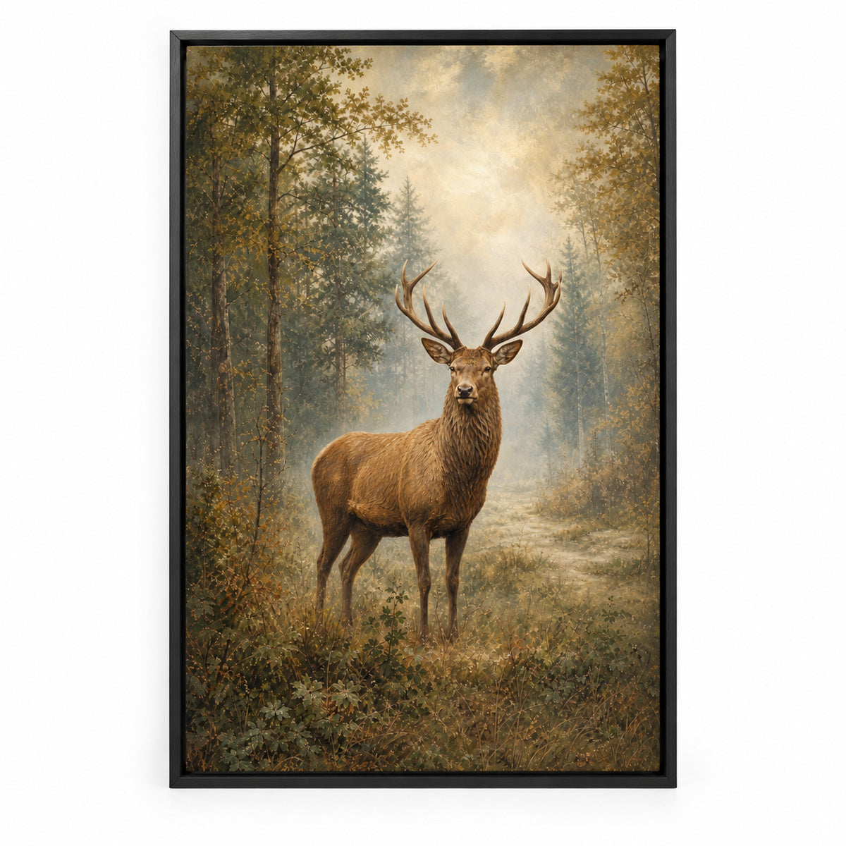 Misty Deer Farmhouse Canvas Wall Art | black_sku