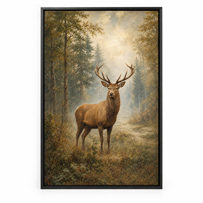 Misty Deer Farmhouse Canvas Wall Art | black_sku