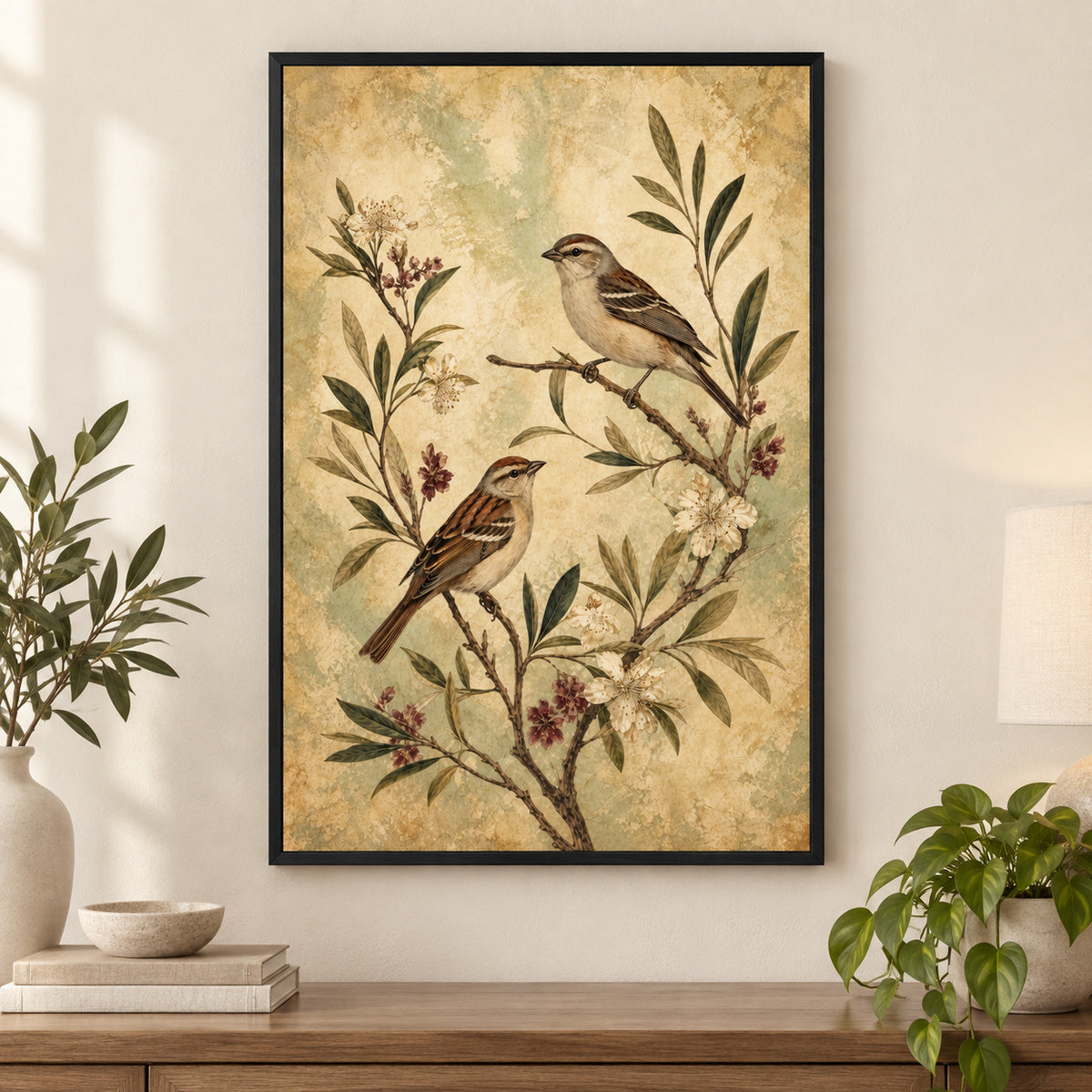 Vintage Bird Botanical Canvas Wall Art | black_independent_close