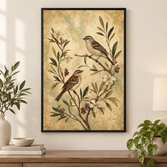 Vintage Bird Botanical Canvas Wall Art | black_independent_close