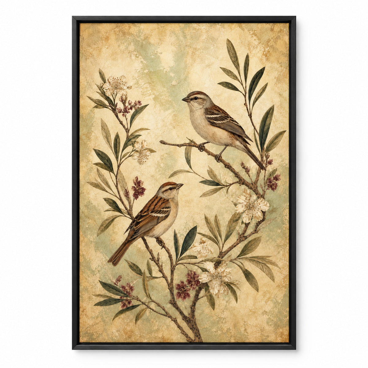 Vintage Bird Botanical Canvas Wall Art | black_sku