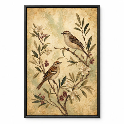 Vintage Bird Botanical Canvas Wall Art | black_sku