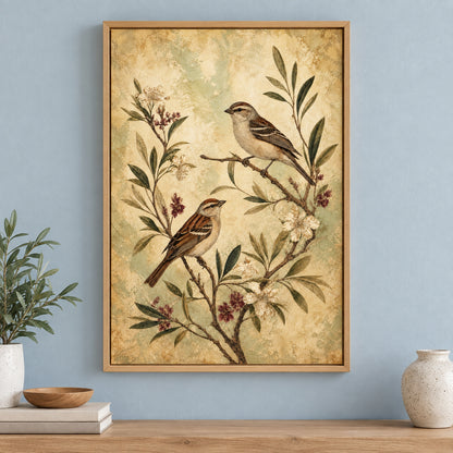 Vintage Bird Botanical Canvas Wall Art | brown_independent_close