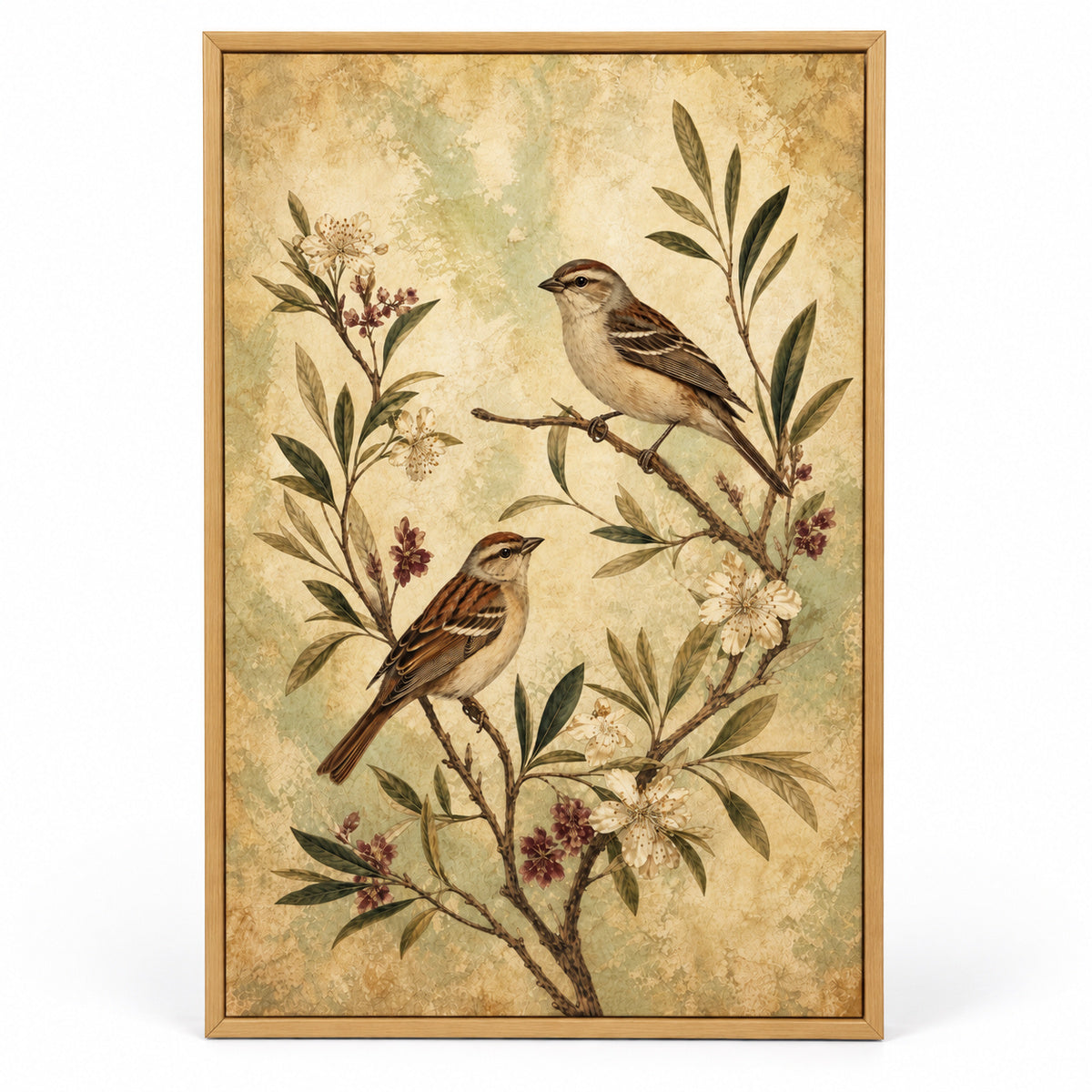 Vintage Bird Botanical Canvas Wall Art | brown_sku