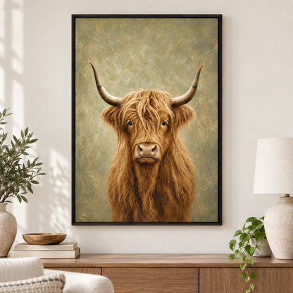 Highland Cow Rustic Animal Canvas Painting Wall Art | black_independent_close