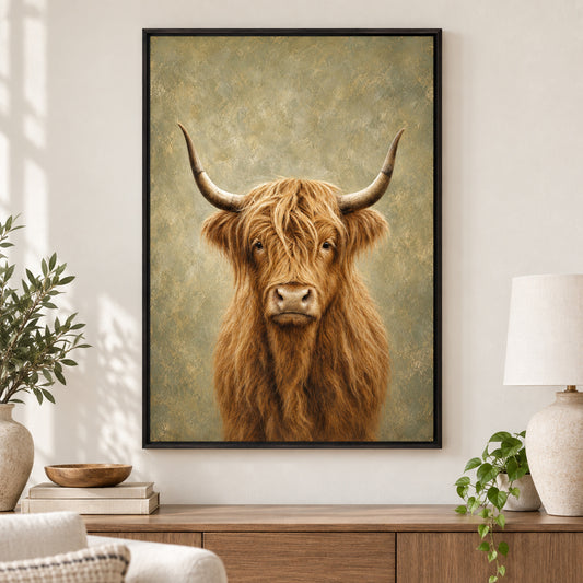 Highland Cow Rustic Animal Canvas Painting Wall Art | black_independent_close