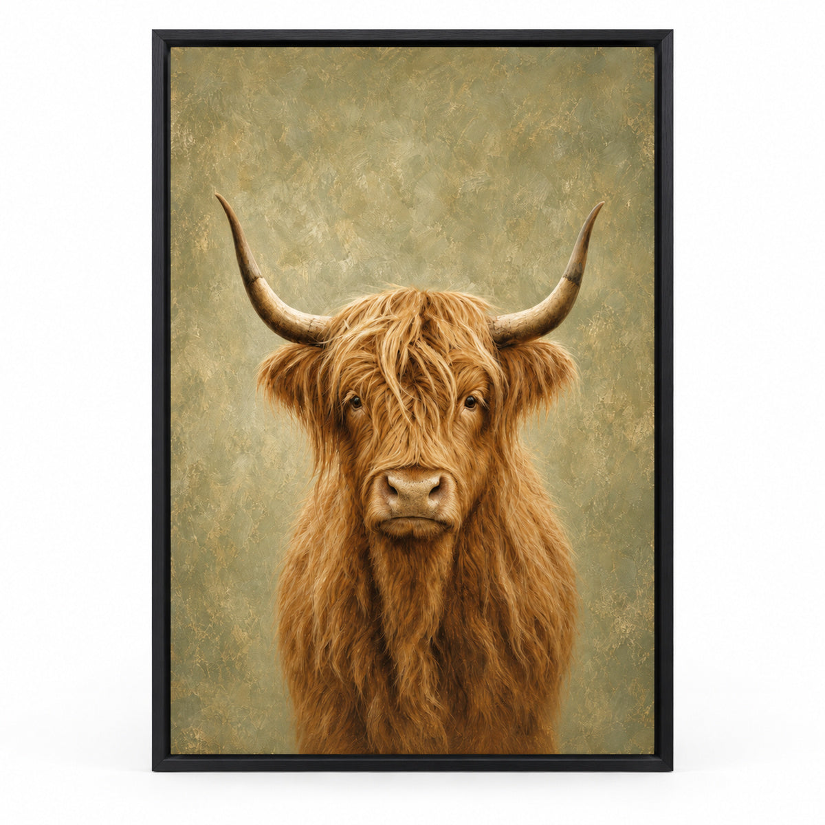 Highland Cow Rustic Animal Canvas Painting Wall Art | black_sku