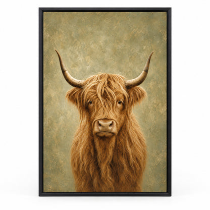 Highland Cow Rustic Animal Canvas Painting Wall Art | black_sku