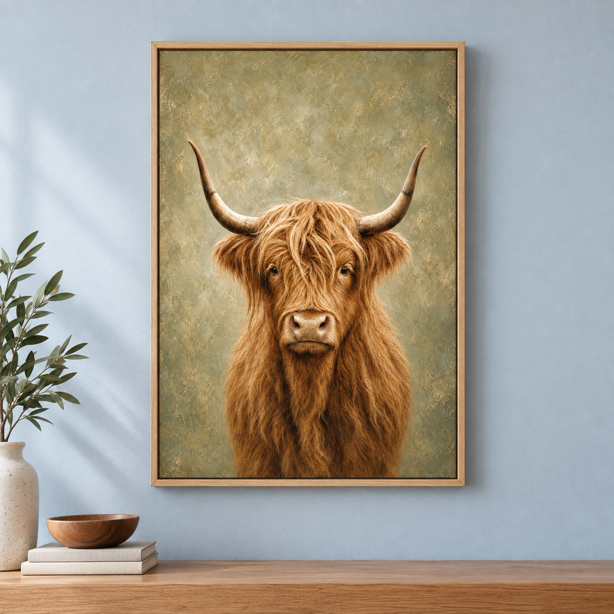 Highland Cow Rustic Animal Canvas Painting Wall Art | brown_independent_close