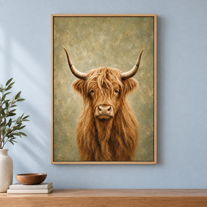 Highland Cow Rustic Animal Canvas Painting Wall Art | brown_independent_close