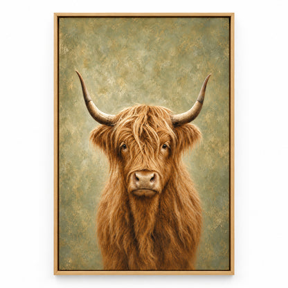 Highland Cow Rustic Animal Canvas Painting Wall Art | brown_sku