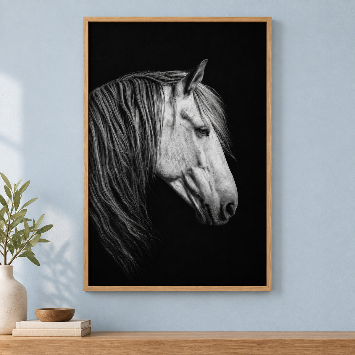 Black and White Horse Animal Canvas Painting Wall Decor | brown_independent_close