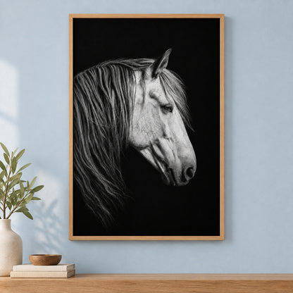 Black and White Horse Animal Canvas Painting Wall Decor | brown_independent_close