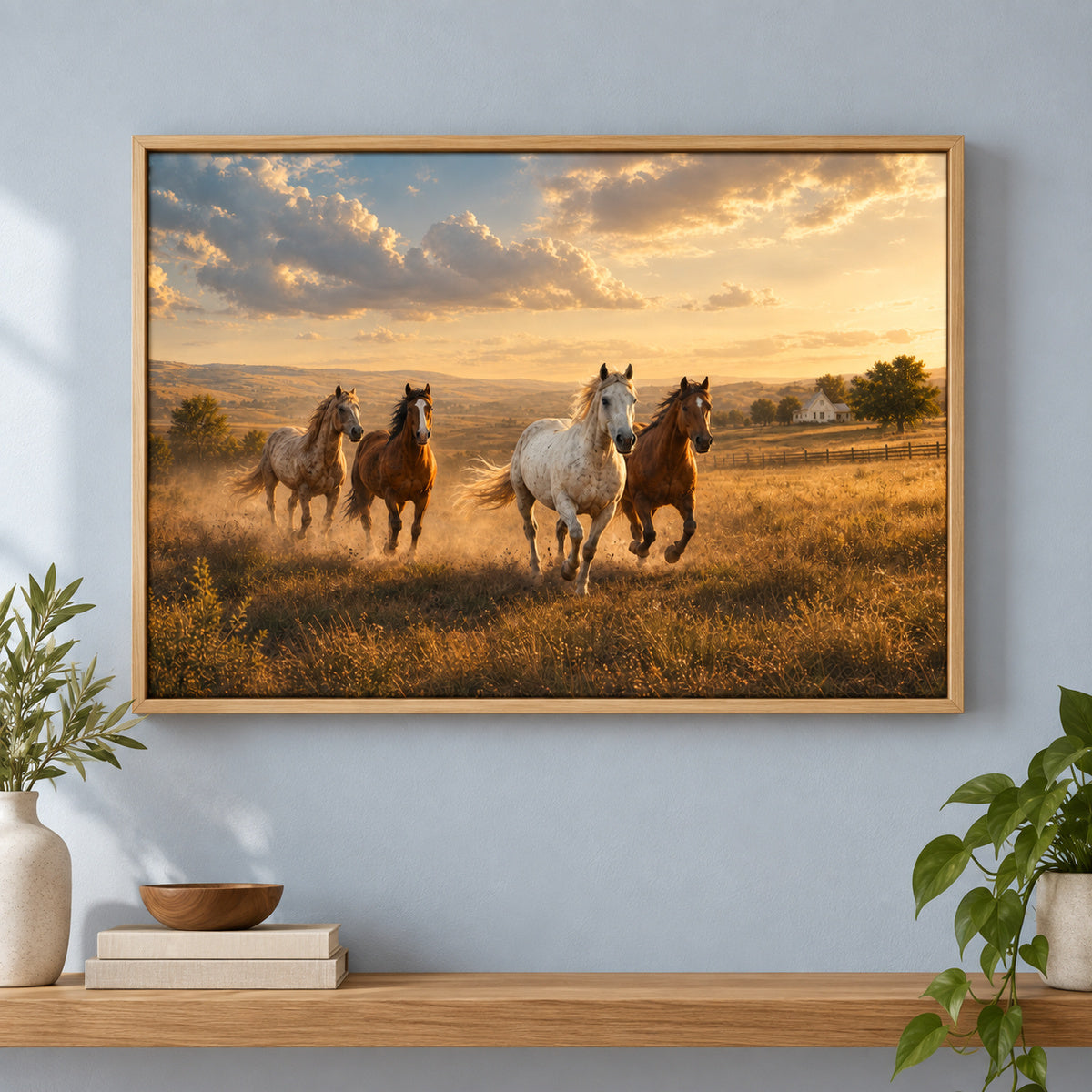 Running Horses Country Animal Canvas Painting Wall Decor | brown_independent_close