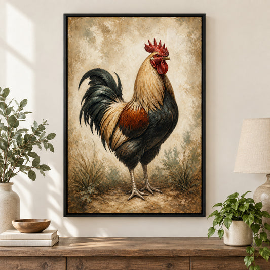 Rustic Rooster Farmhouse Modern Canvas Painting Wall Decor | black_independent_close