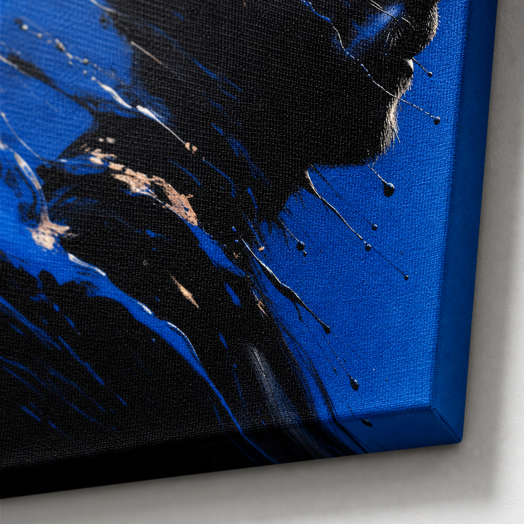 Blue Shattered Profile Canvas Wall Art – Abstract Masculine Portrait – Draft - Canvas texture detail