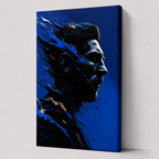 Blue Shattered Profile Canvas Wall Art – Abstract Masculine Portrait – Draft - Right side wrapped canvas edge effect